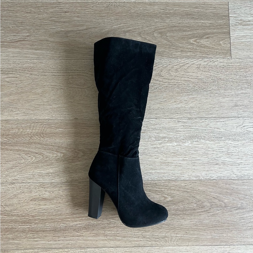 New Women Black Boots Platform Thigh High Chunk Heel Tall Faux Suede Boots - Picture 2 of 4